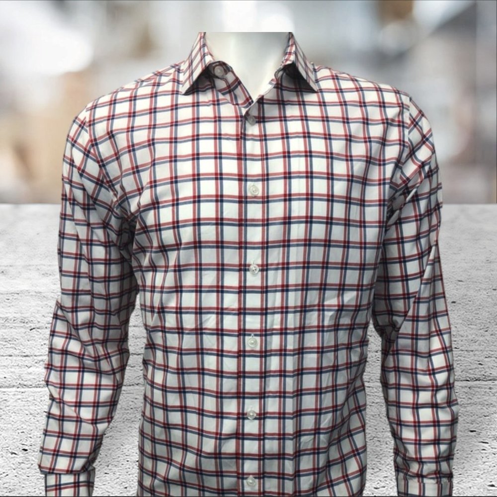 J CREW "Ludlow" 120's Two Ply Red Wht Blue Shirt M